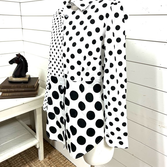 Lily moss black white top polka dot button down small cotton - Picture 3 of 6